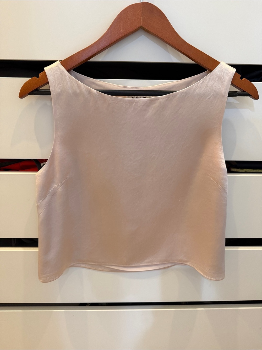 Babaton Satin Crop Top in Blush Pink
